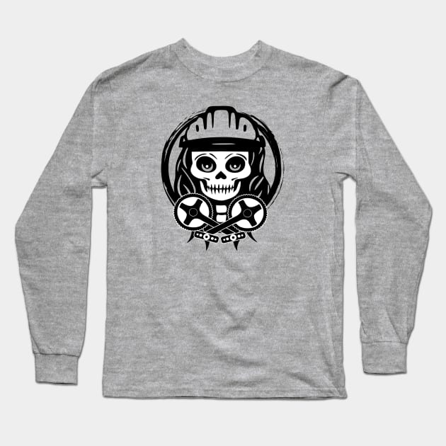 Bike Messenger Skull and Crossed Peddles Black Logo Long Sleeve T-Shirt by Nuletto